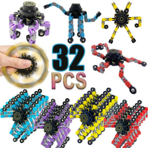 32 Pack Funny Sensory Fidget Toy Hand Fidget Spinner Toy Stress Relief Gyro Toy Metal Spinners Fingertip Gyro Toy Fidget Robot C