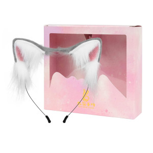 Cat Fox Wolf Ears Cosplay Long Fur Hair Headband Wolf Animal Anime Halloween Cosplay Costume For Girls Pwgray