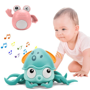 Growinlove Baby Crawling Toy Musical Interactive Crawling Octopus Toy With Music, Led Light Up And Automatically Avoid Obstacle, Moving Toy For Toddler Babies Boys Girls