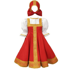 Awwwcos Kids Girl Bubble Dress Russian Traditional Costume Puff Sleeve Princess Dresses With Headpiece L