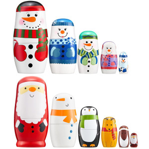 Civaner Christmas Nesting Dolls 2 Sets Wooden Russian Dolls Handmade Stacking Dolls Cute Matryoshka Dolls Holiday Santa Snowman