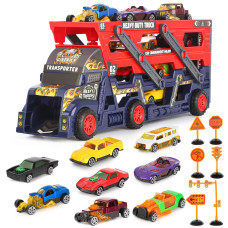 Aoskie Transport Car Carrier Truck Toy For Boys And Girls Hauler Launch Vehicles Play Set With Mini Cars And Road Signs