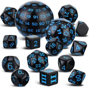 15 Pieces Complete Polyhedral Dice Set D3D100 Spherical Rpg Dice Set In Opaque Black 100 Sides Dice Set For Role Playing Table