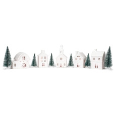 Mark Feldstein Associates Village With Trees Winter White Glazed Porcelain Holiday Tabletop Figurines Set Of 11 7 Inch