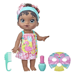 Baby Alive Glam Spa Baby Doll Flamingo Makeup Toy For Kids 3 And Up Color Reveal Manipedi And Makeup 124Inch Waterplay Do