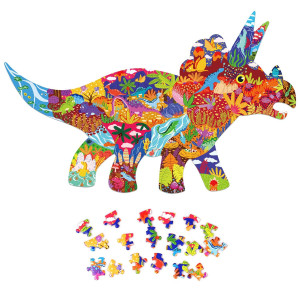 Jigsaw Puzzles For Kids Ages 48 150 Pieces Triceratops Shaped Cardboard Puzzles For Animal Lovers Sturdy Puzzles Box And Post