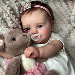 Icradle 20Inch50Cm Reborn Baby Dolls Silicone Vinyl Full Body Realistic Newborn Toddler Doll With Brown Hair Anatomically Correc