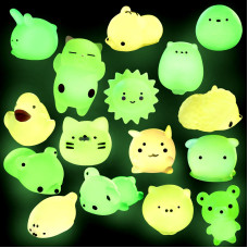 Outee 16 Pcs Mochi Toys Mini Mochi Animals Toys Glow In The Dark Toys Stress Relief Toys Bulk Mochi Cat Random Halloween Kids Pa