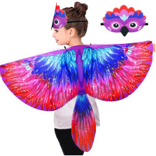 Irolewin Birdwingscostume For Kids And Headband Eagleparrot Dressupwings For Girls Boys Halloweenparty Favors Plum