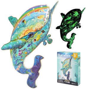 Has Floor Puzzles For Kids Ages 38 Doublesided Whale Shape Puzzle Glow In The Dark Ocean World Puzzles 48 Pieces Children