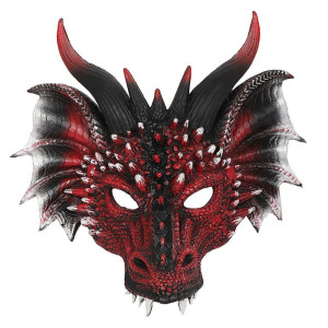 Himine Cosplay Mask Dragons Head Mask For Festival Party Halloween Redblack