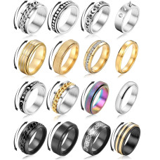 17 Mile Stainless Steel Fidget Rings For Anxiety For Men 16 Pcs Weddings Promise Band With Cool Partially Spinner Rings Set An