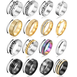 17 Mile Stainless Steel Fidget Rings For Anxiety For Men 16 Pcs Weddings Promise Band With Cool Partially Spinner Rings Set An