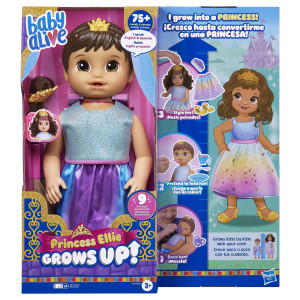 Baby Alive Princess Ellie Grows Up Brown Hair Interactive Doll With Accessories Toys For 3 Years Old Girls And Boys 18Inch