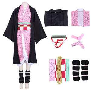 Alaiyaky Nezuko Cosplay Costume Nezuko Kimono Kids Outfit Jacket With Bamboo Anime Halloween Party Cosplay Costumes