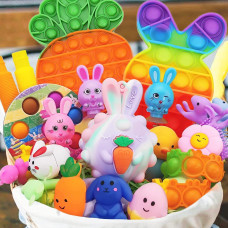 Easter Basket Stuffers Premade Easter Baskets For Kids 24 Pack Sensory Fidget Toys Set With Grass Pop Gifts For Toddlers T