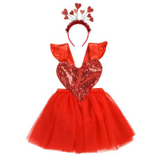 1St Valentines Day Outfit Baby Girl Cupid Costume Infant Newborn Romper Tulle Dress Toddler Love Heart Headband First Valentine