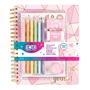 Three Cheers For Girls Pink Gold Allin1 Sketchbook Set Girls Diary Journal Sketch Book For Kids W Pencils Stickers