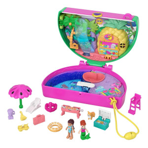 Polly Pocket Compact Playset Scented Watermelon Pool Party With 2 Micro Dolls Accessories Travel Toys