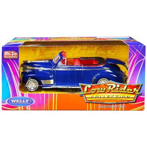 1941 Chevrolet Special Deluxe Convertible Candy Blue Metallic With Red Interior Low Rider Collection 1/24 Diecast Model Car By Welly"""
