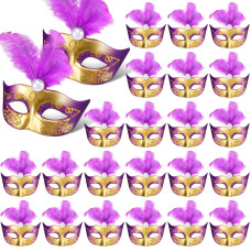 24 Pieces Mini Masks Masquerade Mini Mask Small Masquerade Mask Cake Toppers Decorative Mini Mask Mardi Gras Party Decor Purple