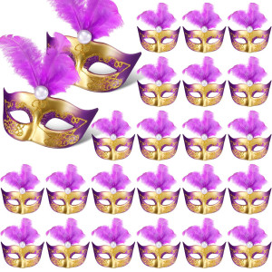 24 Pieces Mini Masks Masquerade Mini Mask Small Masquerade Mask Cake Toppers Decorative Mini Mask Mardi Gras Party Decor Purple