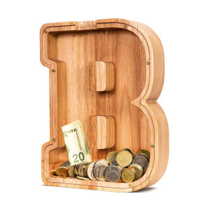 Summidate Wooden Letter Piggy Bank| Piggy Bank For Boys Girls Toddler| Alphabet B Money Bank| Coin Bank Birthday Gift For Kids|2024 Graduation Money Box (B)