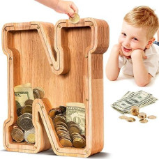 Summidate Wooden Letter Piggy Bank| Piggy Bank For Boys Girls Toddler| Alphabet N Money Bank| Coin Bank Birthday Gift For Kids|2024 Graduation Money Box (N)