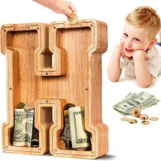 Summidate Wooden Letter Piggy Bank| Piggy Bank For Boys Girls Toddler| Alphabet H Money Bank| Coin Bank Birthday Gift For Kids|2024 Graduation Money Box (H)