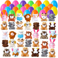 Twisterck 28 Pack Easter Eggs Filled With Mini Plush Animals Stuffed Toy For Kids Basket Stuffersfillers Easter Eggs Hunt Ea