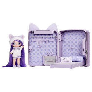 Na Na Na Surprise 3In1 Bedroom Playset Maya Whiskerfull Fashion Doll Fuzzy Lavender Kitty Backpack Closet With Pillows