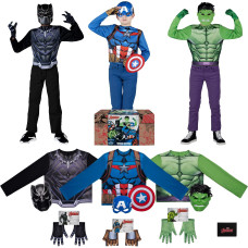 Marvel Avengers Official Child Halloween Costume Dressup Box Mediumsize Tops Gloves And Plastic Masks Of Captain America