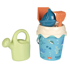 Smoby Green 7600862140 Beach Bucket With Watering Can Shovel Rake Sieve And Sand Mold 17 Cm Diameter