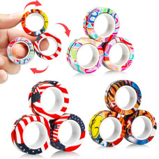 Pushmick 9 Pcs Finger Magnetic Rings Fidget Toys Colorful Magnet Rings Great Fidget Rings For Training Relieves Reducer Autism