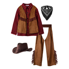 Relibeauty Kids Cowboy Costume For Boys Cosplay Costumes Birthday Party Christmas Halloween Dress Up Gift For Kids 5 Sets Red 3T