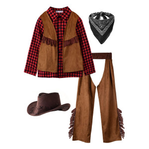 Relibeauty Kids Cowboy Costume For Boys Cosplay Costumes Birthday Party Christmas Halloween Dress Up Gift For Kids 5 Sets Red 3T