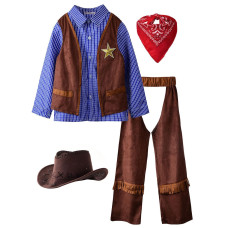 Relibeauty Kids Cowboy Costume For Boys Cosplay Costumes Birthday Party Christmas Halloween Dress Up Gift For Kids 5 Sets Blue 6