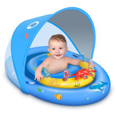 Laycol Baby Pool Float With Upf50 Sun Protection Canopy Toy Play Console For Infant Toddler Adjustable Safety Seat For 336