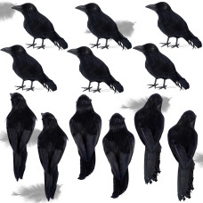 Atdawn 12 Pack Halloween Black Feathered Crows Realistic Looking Halloween Birds Decoration