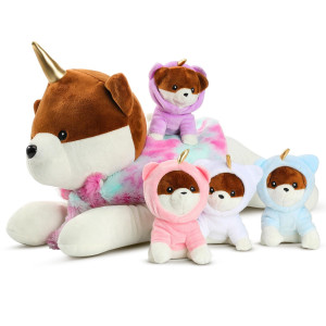 19Inch Plush Puppy Stuffed Animals Unicorn Gifts Surprise Toys For Girlsmomma Dog With 4Pcs Baby Plushie 5 In 1 Playset