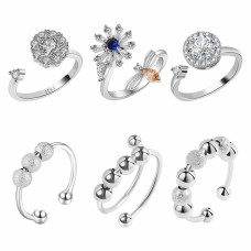 Moanyt 6 Pcs Adjustable Rotating Rings Unisex Anxiety Ring For Anti Stress Finger Rings Birthday Gifts