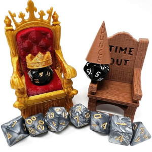 MunnyGrubbers - Dice Jail Cage - Time Out Chair & Dunce Hat - Chair of Shame - Crit Crown & Lucky Throne - (Random 7PC D20 Dice Set Included) - Gift for Dungeons and Dragons - DND - D&D - (Combo A)