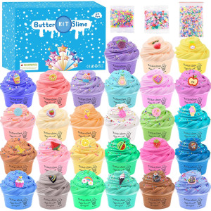 Butter Slime Kit 27 Pack, With Candy, Ice Cream, Fruit Etc, Cute Fun Charms Scented Slime For Kids Party Favor, Stress Relief Toy For Girls And Boys, Diy Slime Soft Not Sticky And Stretch