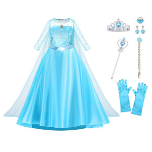 Uraqt Princess Dress Costume For Girls Princess Costume Fancy Dress Up For Halloween Birthday Party Queen Cosplay With Crown Wan