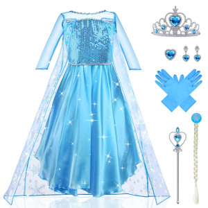 Uraqt Princess Dress Costume For Girls Princess Dress Up Deluxe Girls Fancy Dress Snow Queen Cosplay Costume With Crown Wand Acc