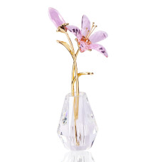 Movdyka Crystal Lily Flower Figurine With Stems Handmade Collectible Statue For Decoration Mothers Day Centerpiece Valentines