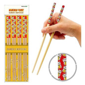 Gamago Lucky Cat Bamboo Chopsticks Set - 4 Pair Of Adorably Cute Reusable Chop-Sticks - Easy Grip, Lightweight, Durable, 9.25 Inches