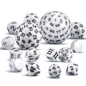 15 Pieces Complete Polyhedral Dice Set D3-D100 Spherical Rpg Dice Set In Opaque Black, 100 Sides Dice Set For Role Playing Table Games Party Supplies (White And Black)