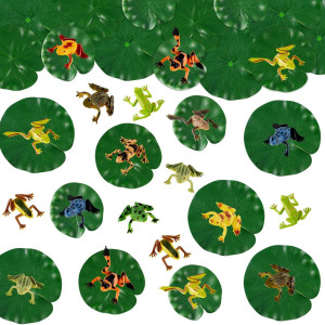 Hungdao 48 Pieces Mini Plastic Frog Toys And Artificial Lily Pads Include Colorful Realistic Frogs Rainforest Animals Figures C