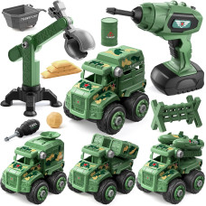 Geyiie Take Apart Toys For Kids Army Building Truck With Electric Drill Stem Toy Diy Assembly Military Vehicles Construction T